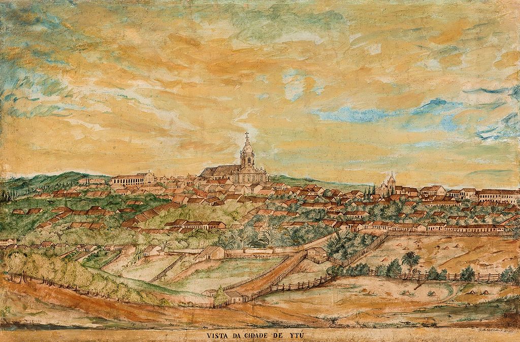 Vista da cidade de Itu na primeira metade do século XIX, em gravura de Miguelzinho Dutra